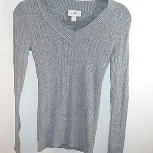 Loft cable knit gray/silver V neck sweater